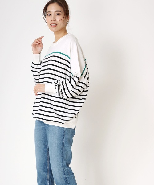 ニット セーター ラインボーダー前後2wayプルオーバー レディース Jines ニット セーター ラインボーダー前後2wayプルオーバー