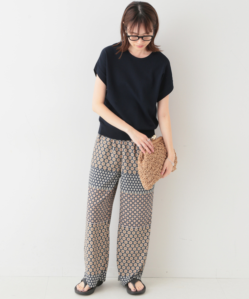 新品　SLOBE IENA ニット 紺　アイスコットン　綿　半袖ニット SLOBE IENA ニット アイスコットンフレンチスリーブプルオーバー