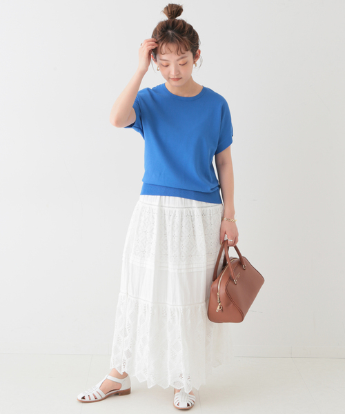 新品　SLOBE IENA ニット 紺　アイスコットン　綿　半袖ニット SLOBE IENA ニット アイスコットンフレンチスリーブプルオーバー