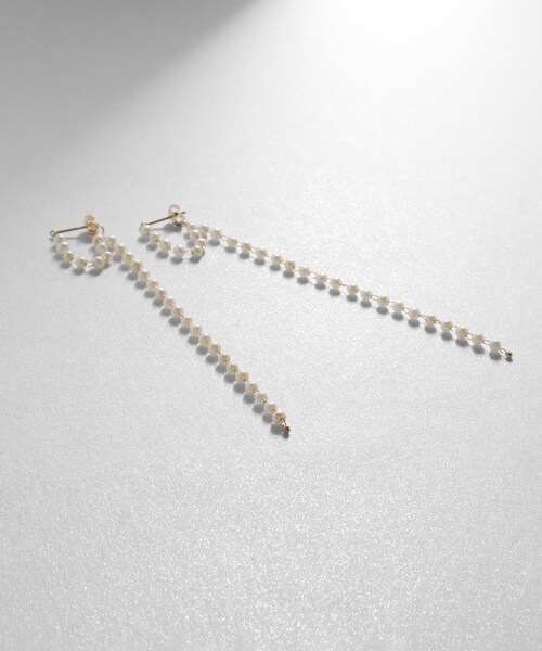 COCOSHNIK ピアス K10パールチェーン ロングフープピアス