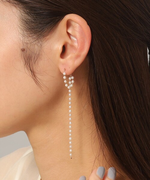 COCOSHNIK ピアス K10パールチェーン ロングフープピアス
