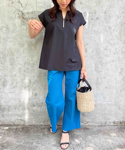 PICCIN PERLA ブラウス シャツ パールボタンキーネックブラウス