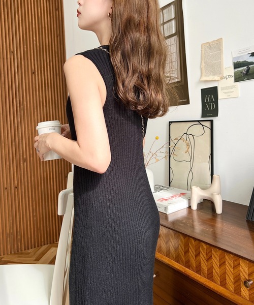 moment+ ワンピース 「セットアップニット」前後2WAYリボンミックス