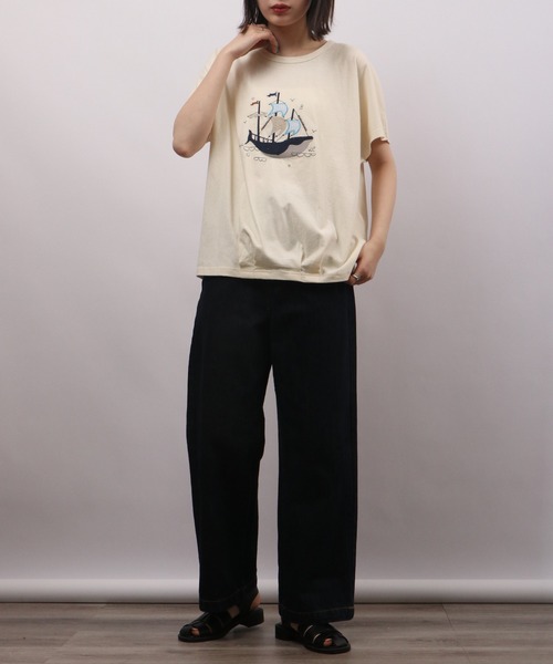 tシャツ EMAGO くじらパッチワーク刺繍ドルマン半袖Tシャツ レディース EMAGO くじらパッチワーク刺繍ドルマン半袖Tシャツ（Tシャツ