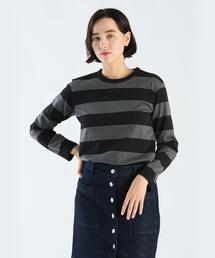 【美品】agnesb.ボーダー長袖TシャツXL綿100銀ボタン美品カジュアル agnes b.（アニエスベー） tシャツ 細ボーダー コットン 長袖 Tシャツ