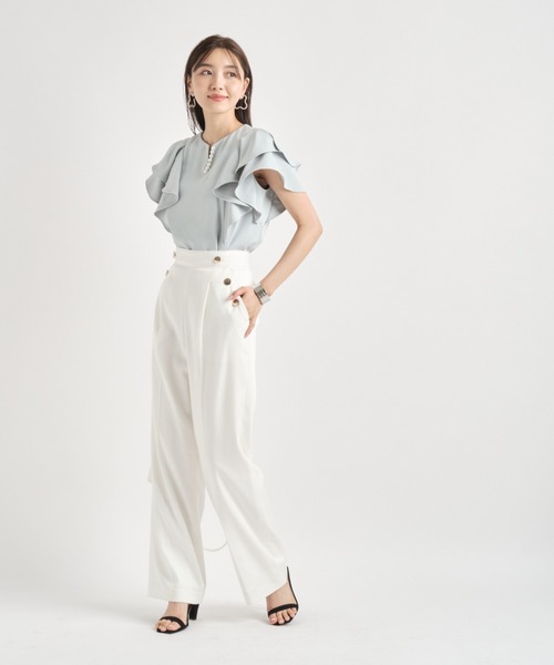 美品 ジャスグリッティー ブラウス 長袖 ベージュ ピンク Ｍ 2 JUSGLITTY（ジャスグリッティー） ノースリーブブラウス 2 ピンク