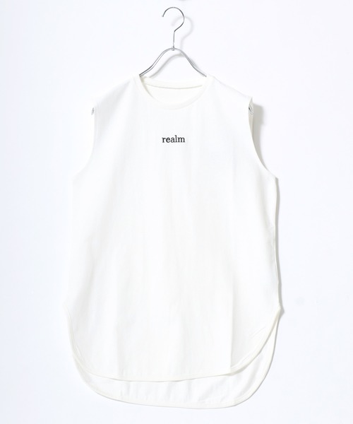 tシャツ Tシャツ ワンポイントロゴ刺繍 ラウンドヘム ノースリーブT 
