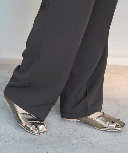 パンプス スクエアトゥ カットデザイン フラットパンプス「日本製」