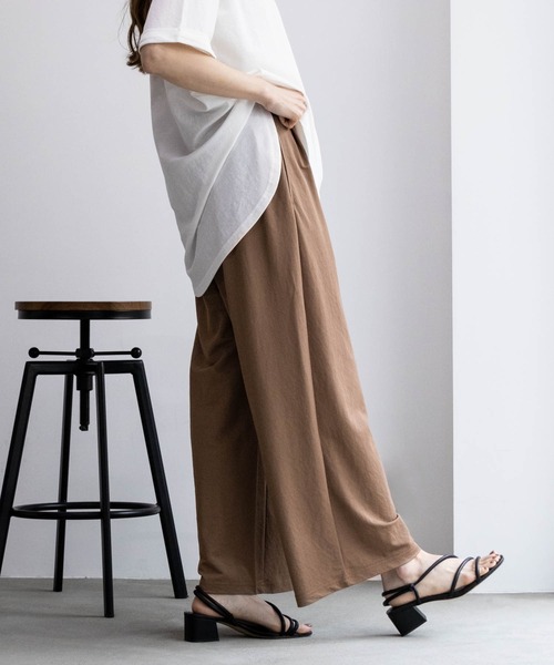 NAVY パンツ サラリ 接触冷感 制菌加工 ワイドパンツ レディース