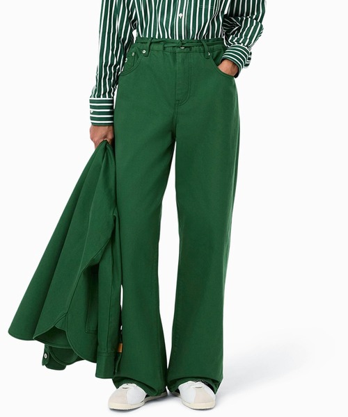 Lacoste 幾何学模様 ワイドパンツ グリーン Lacoste 幾何学模様 ワイドパンツ グリーン ストレッチツイルワイド