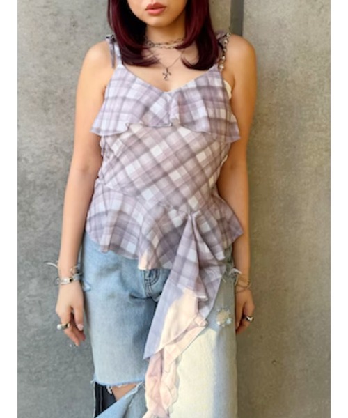 25AW チェックキャミシフォントップス EVRIS キャミソール チェックシフォントップス : ZOZOTOWN Yahoo