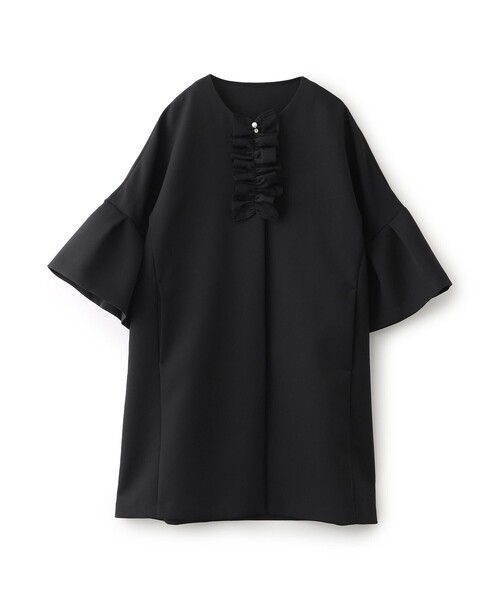 SCARF ノーカラーコート コート ベルスリーブフリルコート レディース