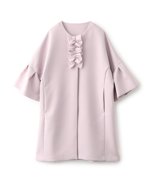 SCARF ノーカラーコート コート ベルスリーブフリルコート レディース