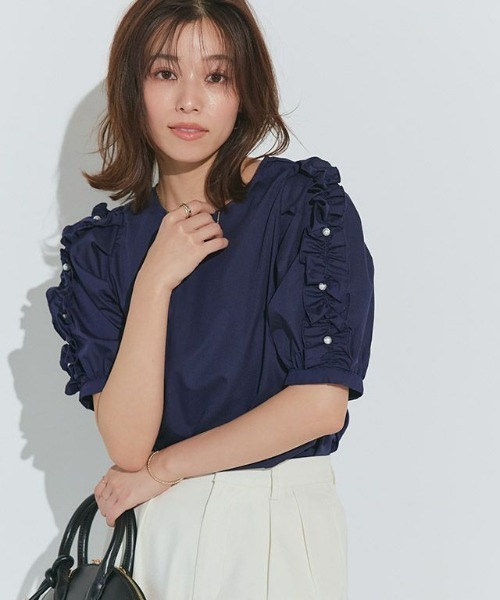 Pierrot（ピエロ） tシャツ 袖パールデザインフリルトップス