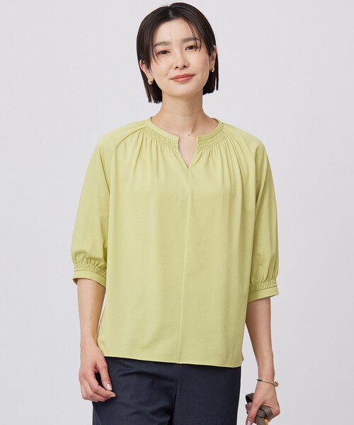tシャツ 「洗える」トリコットバイオ シャーリング カットソー レディース tシャツ 「洗える」トリコットバイオ シャーリング カットソー