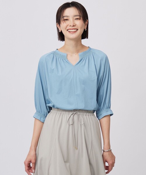 tシャツ 「洗える」トリコットバイオ シャーリング カットソー レディース tシャツ 「洗える」トリコットバイオ シャーリング カットソー