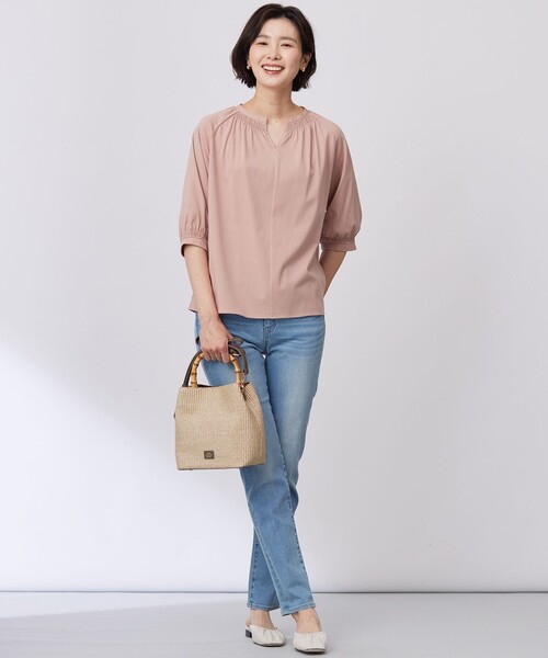 tシャツ 「洗える」トリコットバイオ シャーリング カットソー レディース tシャツ 「洗える」トリコットバイオ シャーリング カットソー