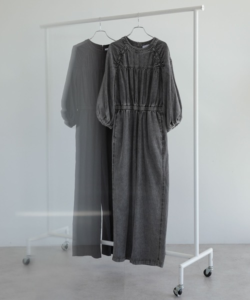 韓国♡シャーリングで 女っぽデニム ♪ デニム サロペット オーバーオール サロペット レディース デニムサロペット デニムオーバーオール