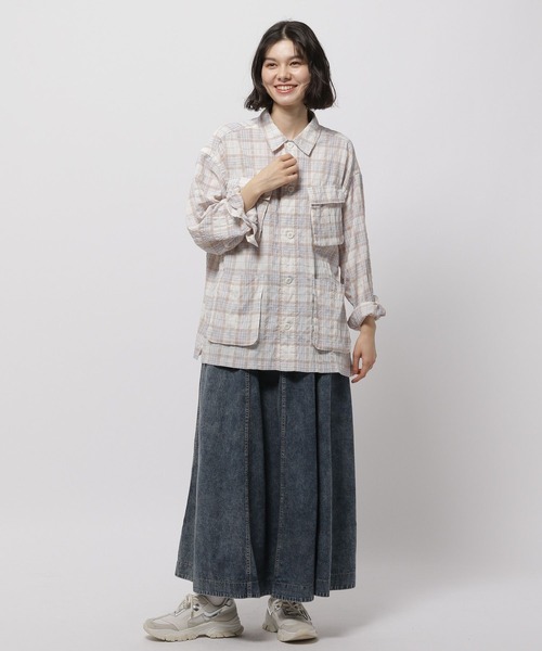 ブラウス シャツ チェックミリタリーシャツ レディース w closet ブラウス シャツ シアーチェックウエスタンシャツ