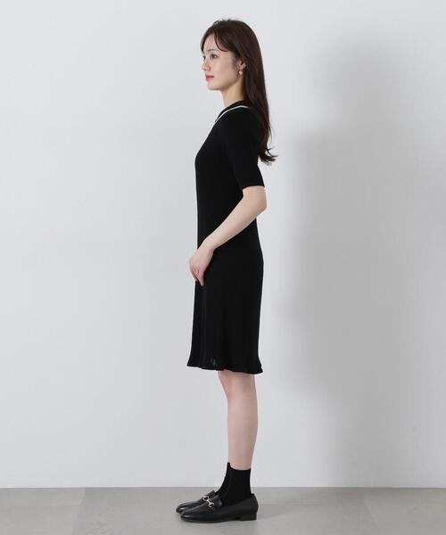 Reformation ワンピース ミニ リブニット ボタン 半袖 ブラック PROPORTION BODY DRESSING ワンピース ポロ襟リブミニニット