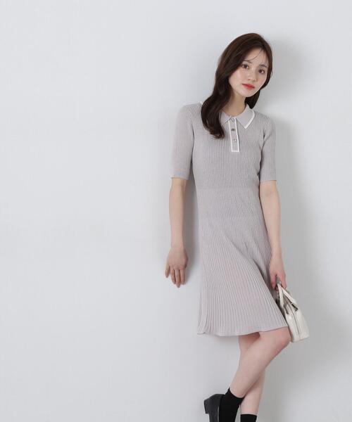 Riu ミニニットワンピース PROPORTION BODY DRESSING ワンピース ポロ襟リブミニニット