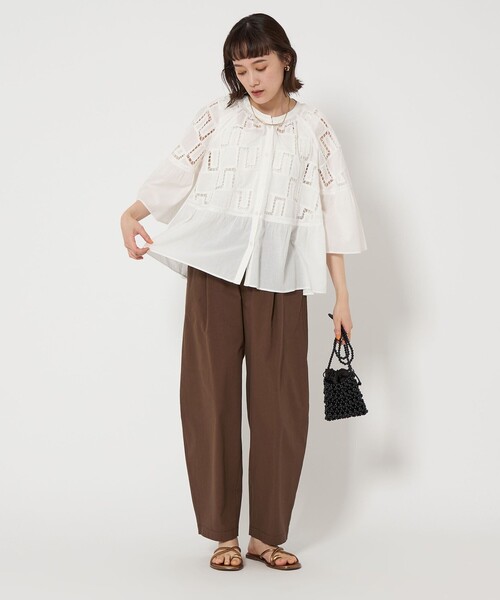 「green label relaxing」 長袖ブラウス FREE ナチュラル レディース green label relaxing ブラウス シャツ シフリー エンブロイ