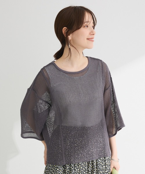 Green Parks tシャツ 七分袖コットンメッシュラグラントップス