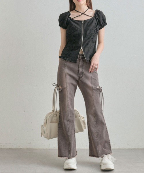 OLIVE des OLIVE サイドスリットストレッチ デニムパンツ S セール】【S・Mサイズ展開/美脚効果】サイドスリットストレッチ