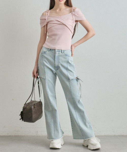 OLIVE des OLIVE サイドスリットストレッチ デニムパンツ S セール】【S/M/Lサイズ展開/美脚効果】サイドスリットストレッチ