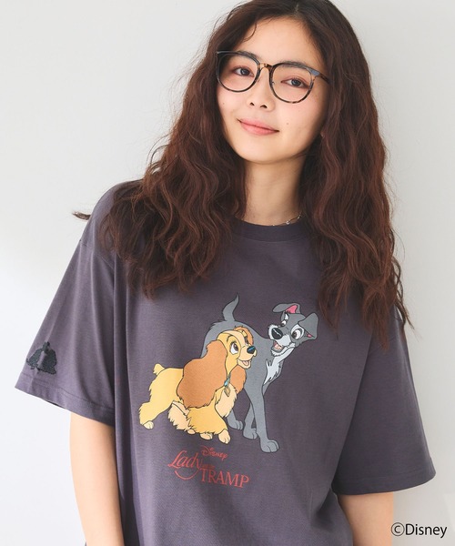 【Disney】わんわん物語 刺繍 半袖 コットン Tシャツ Disney】わんわん物語 刺繍 半袖 コットン Tシャツ (Disney/T