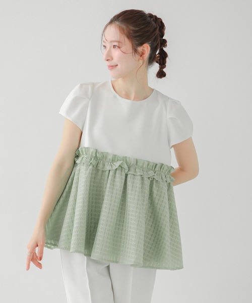 シアーチェックペプラムトップス レディース Fit more シアーチェックペプラムトップス レディース