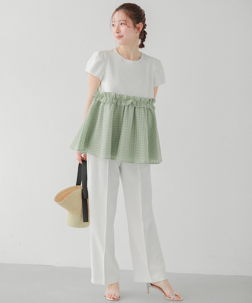 Fit more シアーチェックペプラムトップス レディース