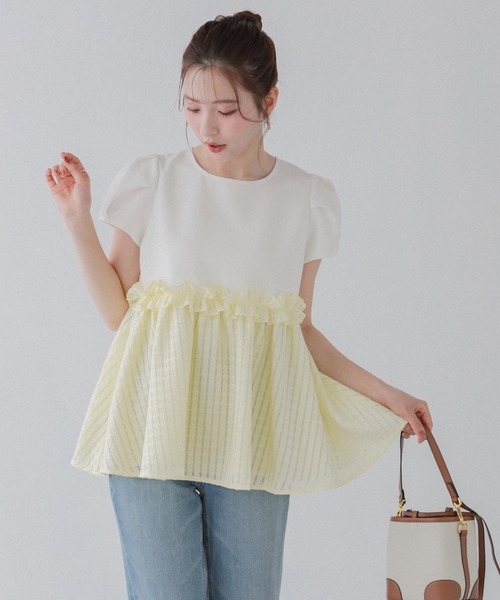 シアーチェックペプラムトップス レディース Fit more シアーチェックペプラムトップス レディース