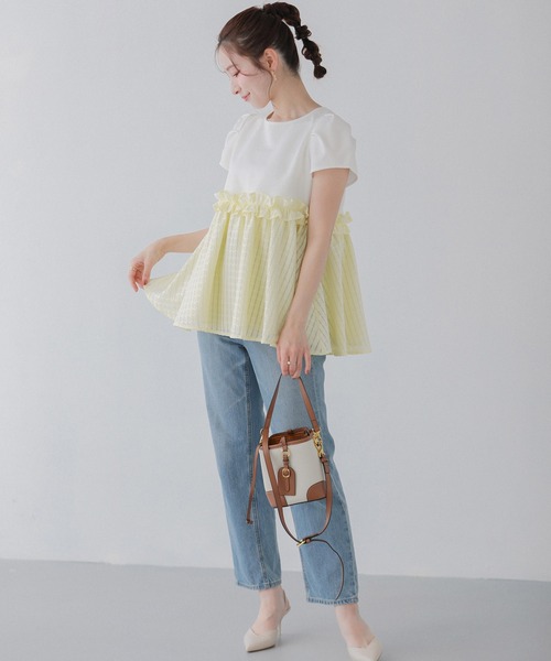 Fit more シアーチェックペプラムトップス レディース