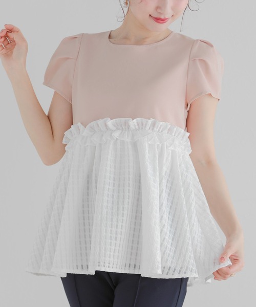 シアーチェックペプラムトップス レディース Fit more シアーチェックペプラムトップス レディース