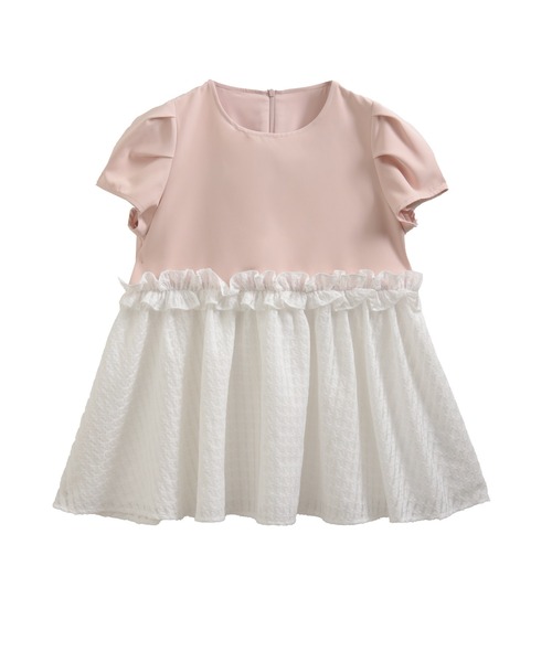 fitmore シアーチェックペプラムトップス 半袖 ピンク・ホワイト Fit more シアーチェックペプラムトップス レディース