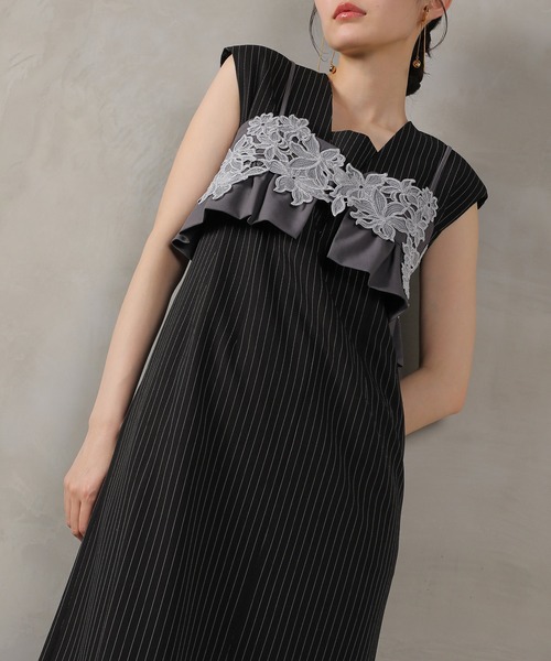 Kana ドレス ピンストライプワンピース 花柄 ビスチェ 2点セット