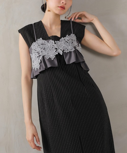 Kana ドレス ピンストライプワンピース 花柄 ビスチェ 2点セット