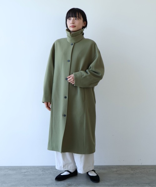 yuni ユニ Super100 ウールコート yuni ノーカラーコート コート ウールsuper100 middle length cocoon