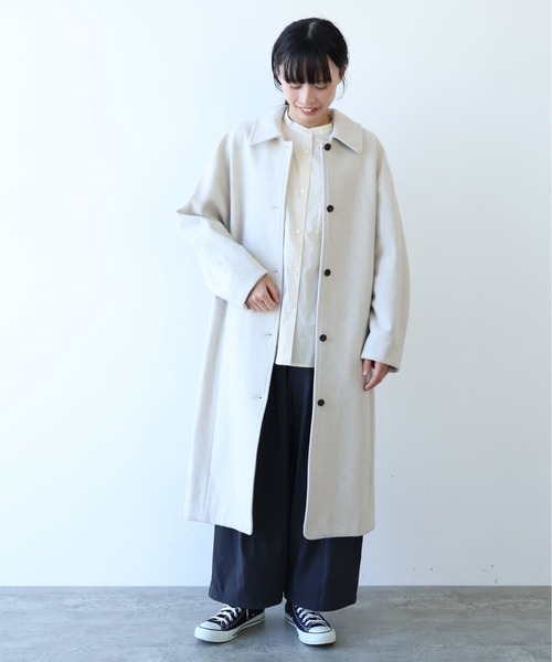 yuni ステンカラーコート コート ウールsuper100 bal collar cocoon