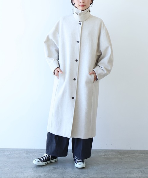 yuni ハイネックドルマンコート　super100 yuni Super100 ハイネックドルマンコート ノーカラーコート ルーニィ