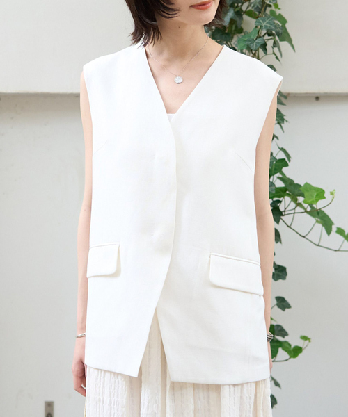 Rouge vif Anna ベスト ジレ リネン混サマーノーカラー