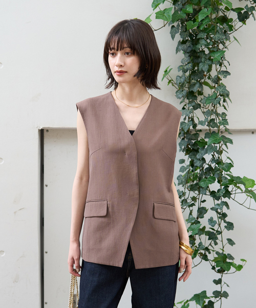 【美品】  PHOTOCOPIEU / フォトコピュー | VIOLENTINE リネン ベスト ジレ | ベージュ | レディース 美品】 PHOTOCOPIEU / フォトコピュー | VIOLENTINE リネン