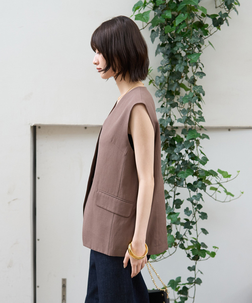 Rouge vif Anna ベスト ジレ リネン混サマーノーカラー