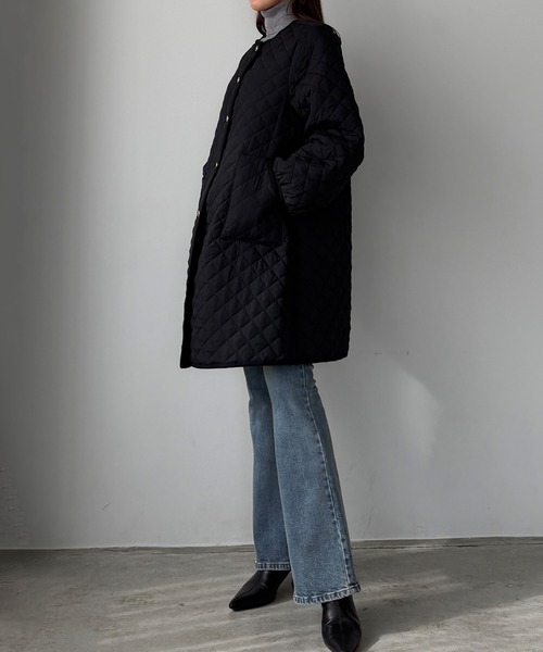 callautia（カラウティア） ノーカラーコート コート 金ボタンノー