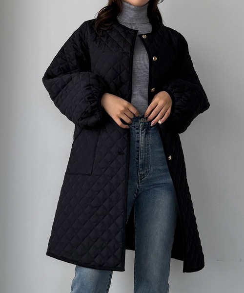 callautia（カラウティア） ノーカラーコート コート 金ボタンノー