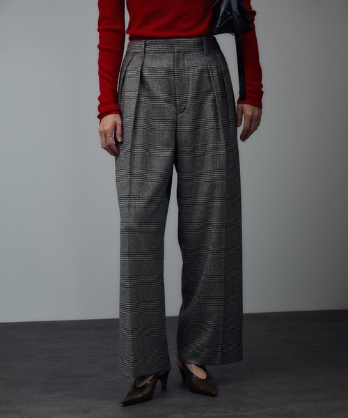 SALON adam et rope' スラックス パンツ ウールタックワイド