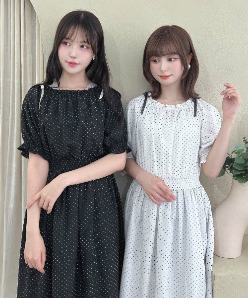 F i.n.t ワンピース ドット柄オフショルワンピース「1枚で快適