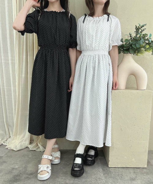 F i.n.t ワンピース ドット柄オフショルワンピース「1枚で快適
