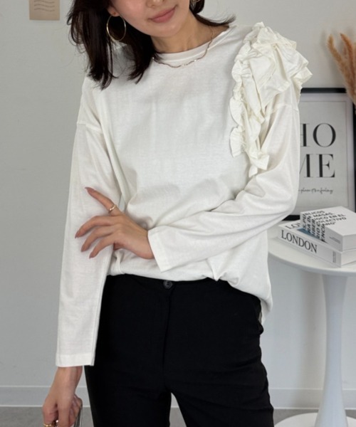 FUMIKA UCHIDA フリルショルダー 長袖カットソー ホワイト M RCD tシャツ 片袖フリル長袖カットソー レディース : ZOZOTOWN Yahoo